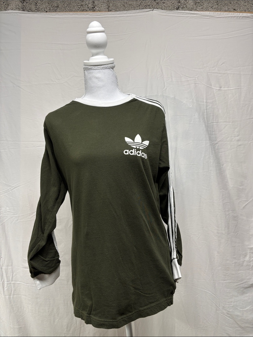 adidas Olive Green Trefoil Long Sleeve Sweatshirt with White Stripes